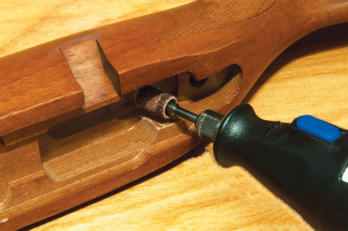 A Dremel tool was necessary when attaching the new stock, due to using an aftermarket trigger that otherwise rubbed the stock.